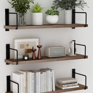24" Rustic Floating Shelves Set of 3, Wall Mounted Wood Shelves for Decor (Brown)