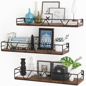 Set of 3 Black Floating Shelves, Farmhouse Wood Wall Shelves for Home Decor