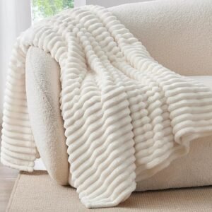 Throw Blanket for Couch, 300GSM Soft Warm Cream Striped 50x60 Decorative Gift