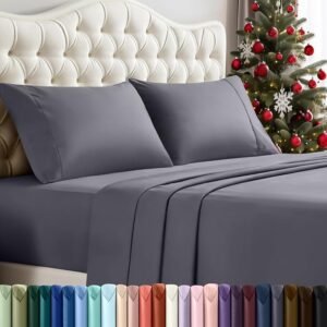 Soft Microfiber Queen Sheet Set, 4-Piece Bed Sheets with Pillowcases Grey