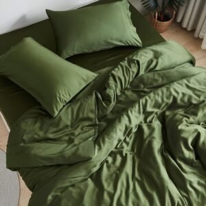 Queen Bamboo Viscose Cooling Sheets 3-Piece Set, Soft, Deep Pockets, Forest