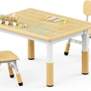 Kids Table with 2 Chairs, Height-Adjustable Multi-Activity Desk for Ages 2–8