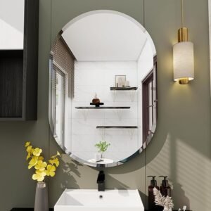 Frameless Oval Bathroom Mirror 16x24, Beveled Wall Mirror for Vanity