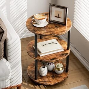 Round 3-Tier End Table, Industrial Side Table for Bedroom or Living Room