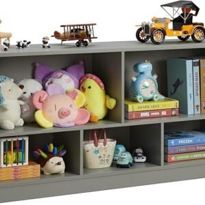 Kids Toy Storage Organizer, 5-Section Wooden Cabinet for Books and Toys