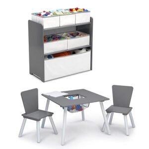 4-Piece Toddler Playroom Furniture Set for Kids, Grey/White