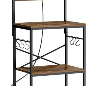 Kitchen Bakers Rack with Power Outlet, 4-Tier Coffee Bar & Microwave Stand