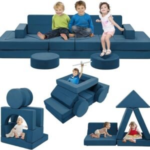 22-Piece Modular Kids Play Couch, Convertible Foam Sofa for Playroom & Bedroom