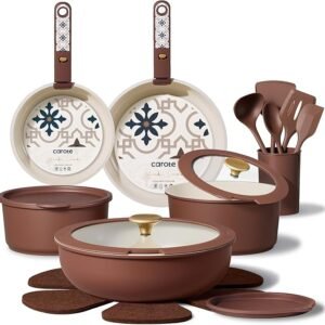 21-pc Ceramic Nonstick Cookware Set with Detachable Handles, PFAS Free