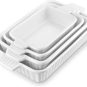 4-Pc Ceramic Casserole & Lasagna Dish Set with Handles, White Oven-Safe Bakeware