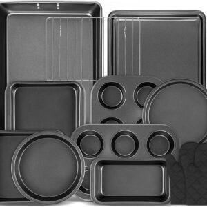 12-Pc Nonstick Carbon Steel Bakeware Set w/ Wide Grip, Pans & Accessories