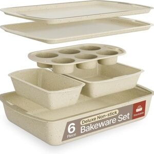 6-Pc Stackable Nonstick Bakeware Set – Carbon Steel with White Stone Coating