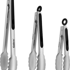 3-Pc Stainless Steel Locking Cooking Tongs, Heat-Resistant to 600°F, BBQ Set