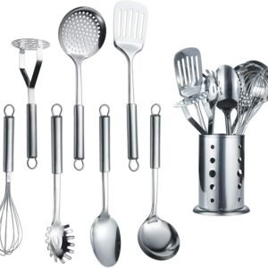 8-Pc Stainless Steel Cooking Utensil Set w/ Stand, Ladle, Turner & More