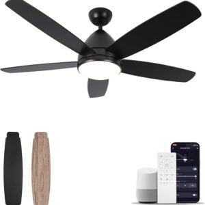 52” Smart Ceiling Fan w/ Light, Remote & App, Dimmable LED, Indoor/Outdoor