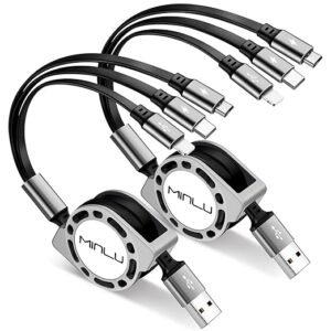 2-Pack 3-in-1 Fast Charging Cable, Retractable USB-C Charger Cord