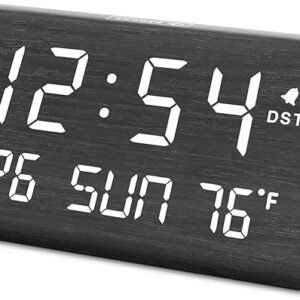 Wooden Digital Alarm Clock with Date, Temp & USB Port for Bedroom