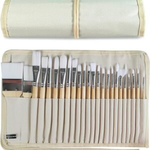 Paint Brushes Set of 24 with Wooden Handles & Canvas Case