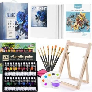 41-Piece Acrylic Paint Set with Easel, Canvases & Brushes for Kids