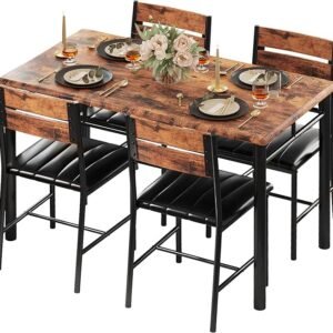 4-Piece Dining Table Set with Wood Table & Upholstered Chairs for Small Spaces