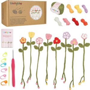 Beginner Crochet Kit with 8 Flower Bookmarks & Video Tutorials