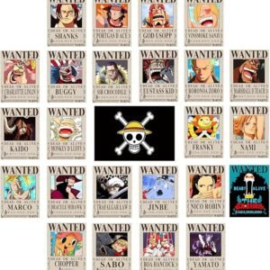 25PCS One Piece Wanted Posters, Straw Hat Pirates Bounty Set 30×21cm