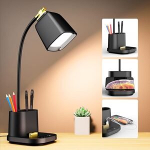 LED Desk Lamp with USB Charging Port, Touch Control, 3 Color Modes, Dimmable Gooseneck