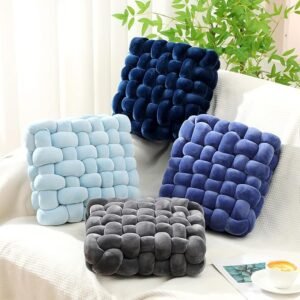Wenqik 4pcs Square Knot Plush Throw Pillows, Soft Accent Cushions 12″x13″ Blue Set