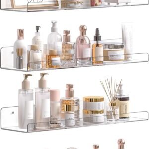 Clear Acrylic Floating Shelves 15″, Wall Organizer for Bathroom & Room Decor, 4 Pack