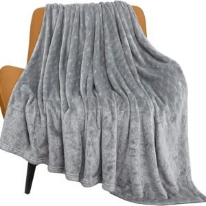 Super Soft Fleece Throw Blanket 50×60, Lightweight Cozy Plush Flannel, Light Grey