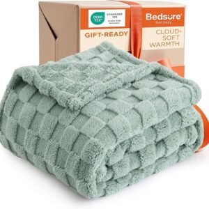 GentleSoft Sage Green Checkered Throw Blanket 50×60, Soft Cozy Fleece for Couch & Bed