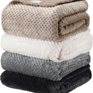 4pcs Flannel Fleece Throw Blankets 50×60, 3D Waffle Textured Soft Decorative Throws