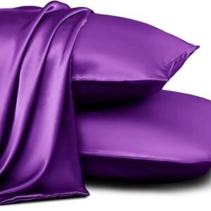 Purple Satin Pillowcases Set of 2, Standard Size 20×26, Cooling Soft Pillow Covers for Hair & Skin