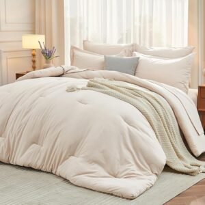 7-Piece Full Comforter Set, Soft All-Season Bed in a Bag with Sheets & Shams, Beige