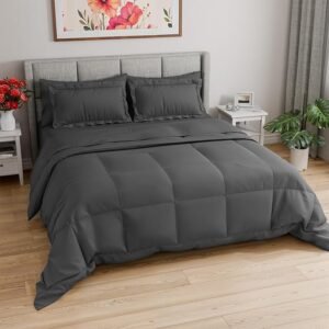 Queen Comforter Set, 7-Piece Bed in a Bag with Down Alternative Comforter, Sheets & Shams, Dark Grey