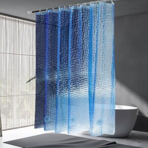 Blue Shower Curtain Liner, 3D Water Cube Design, Waterproof with Magnets & Metal Grommets, 72×72