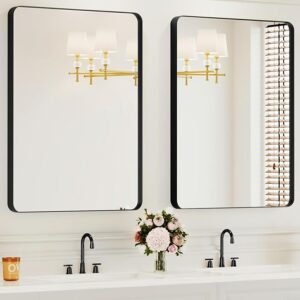 2-Pack Bathroom Vanity Mirrors 24×36, Black Metal Frame Rectangle Wall Mirrors, Horizontal or Vertical Mount