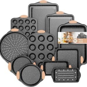 11-pc Nonstick Bakeware Set with Silicone Handles, Cookie Sheet, Cake & Muffin Pans