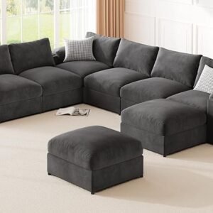 Grey 8-Seat U-Shaped Velvet Modular Sectional Sleeper with Chaise