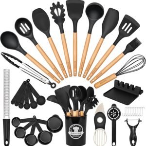 39-pc Silicone Kitchen Utensil Set with Wooden Handles, 446°F Heat Resistant