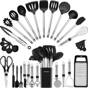 33-pc Silicone & Stainless Steel Kitchen Utensil Set for Nonstick Cookware