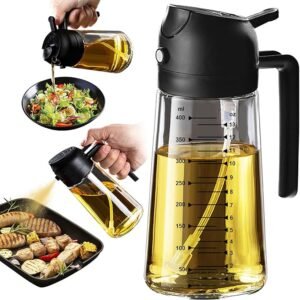 16oz Glass Olive Oil Sprayer, 2-in-1 Dispenser for Kitchen & Air Fryer Use Daily