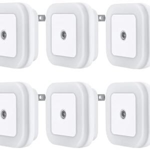 LED Night Light 6-Pack, Plug-In Lamps with Smart Dusk-to-Dawn Sensor, 0.5W White