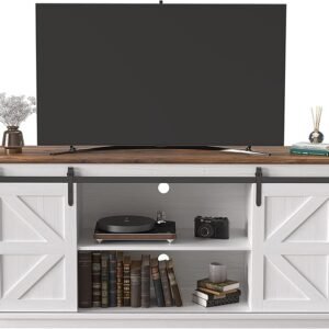 65" TV Stand with Storage Cabinets and Sliding Barn Doors