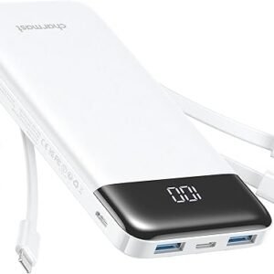 Portable Charger 10000mAh with Built-In Cables, Slim Power Bank, 3A Fast Charging