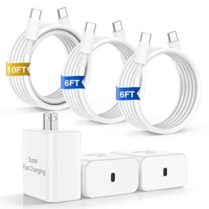 45W USB-C Fast Charger for iPhone 17/16 Pro Max with 3 Cables (6FT/6FT/10FT) XL