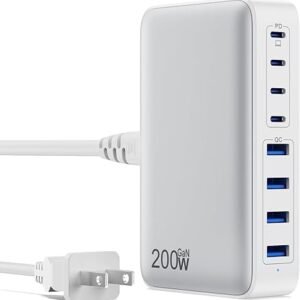 200W USB-C Charger Block, 8-Port GaN III Fast Charging Station Hub with PD 65W Pro