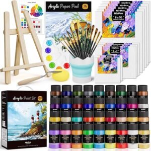 80PCS Acrylic Paint Canvas Set with 36 Paints, Easel, Brushes, Canvases Kit Pro