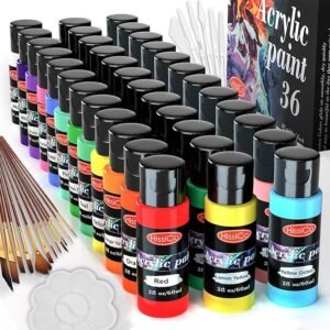 55PCS Acrylic Paint Set 36 Colors 60ml Bottles with Brushes for Canvas Crafts X