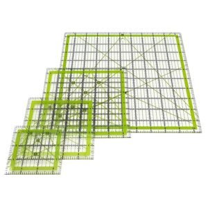 4-Piece Green Quilting Rulers Set for Sewing, Square Templates 3.5" to 10.5"
